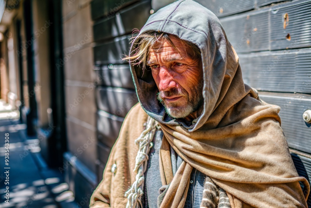 Homeless man on the street. Concept of social problems. Homeless man on the street. Concept of social problems.