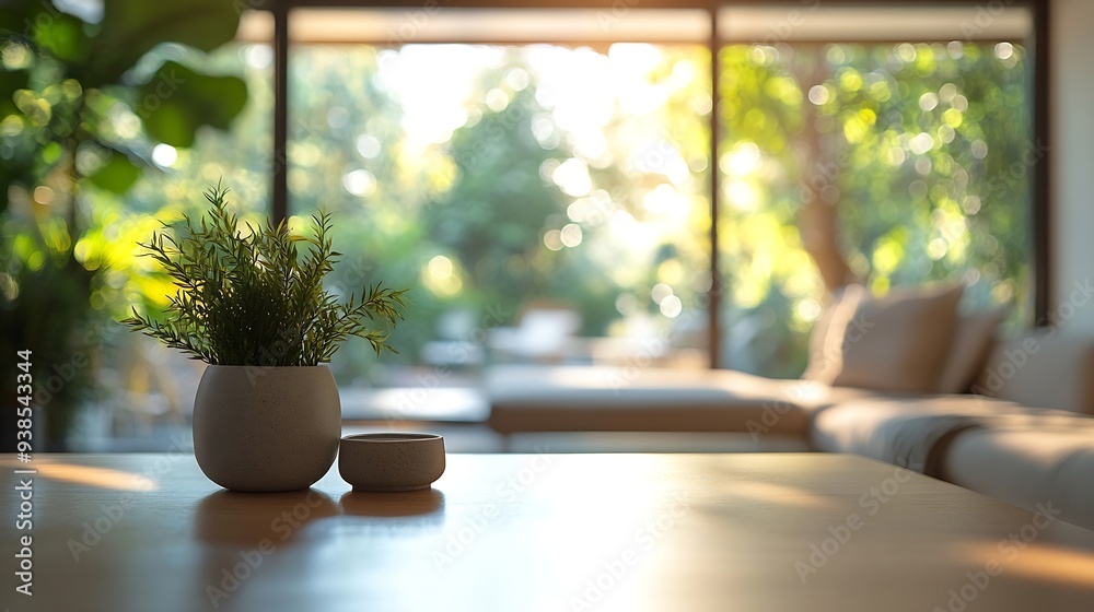 Blur living room at home with morning sunlight at big window for background usage blur interior background concept white britht tone : Generative AI Blur living room at home with morning sunlight at big window for background usage blur interior background concept white britht tone : Generative AI
