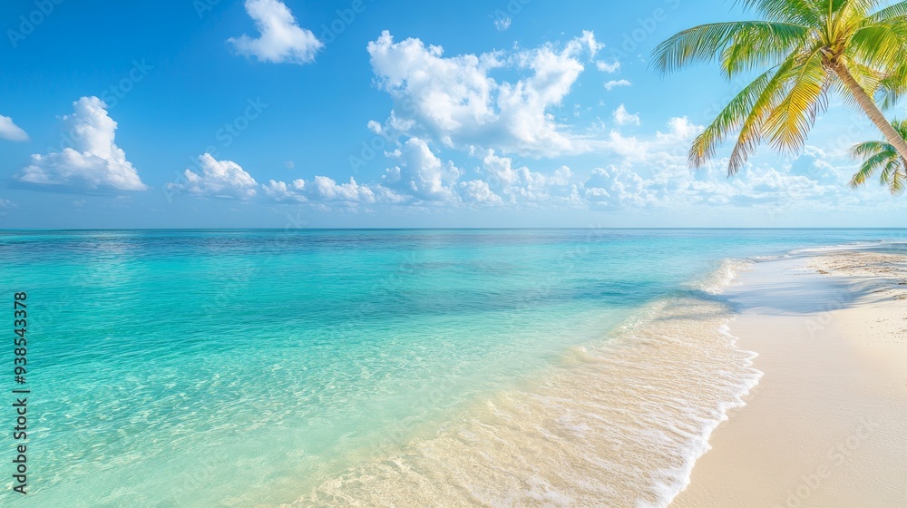 Fototapeta premium Tropical Beach with Palm Trees and Crystal Clear Water