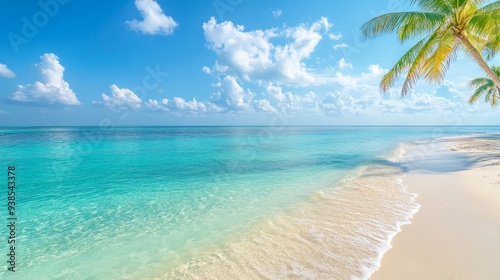 Tropical Beach with Palm Trees and Crystal Clear Water