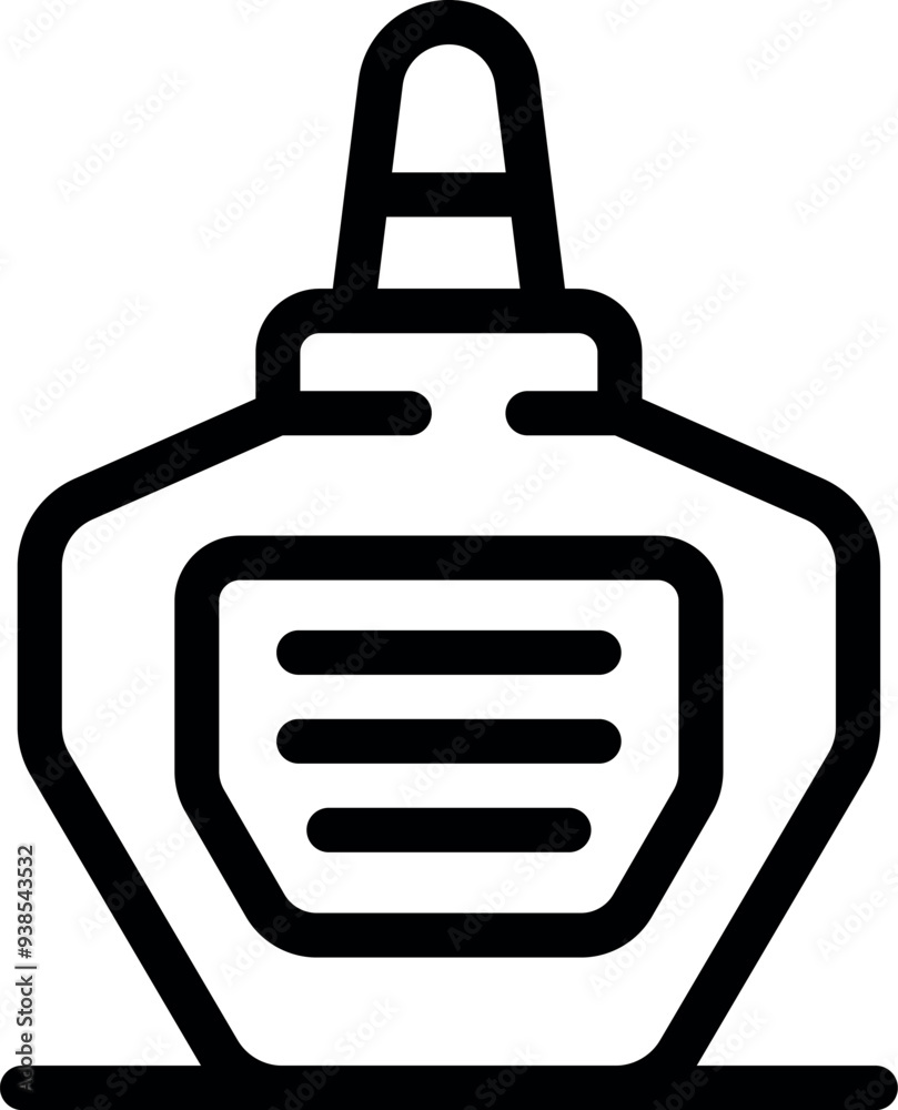 Simple black and white vector icon of a glue bottle with its cap on, resting on a surface