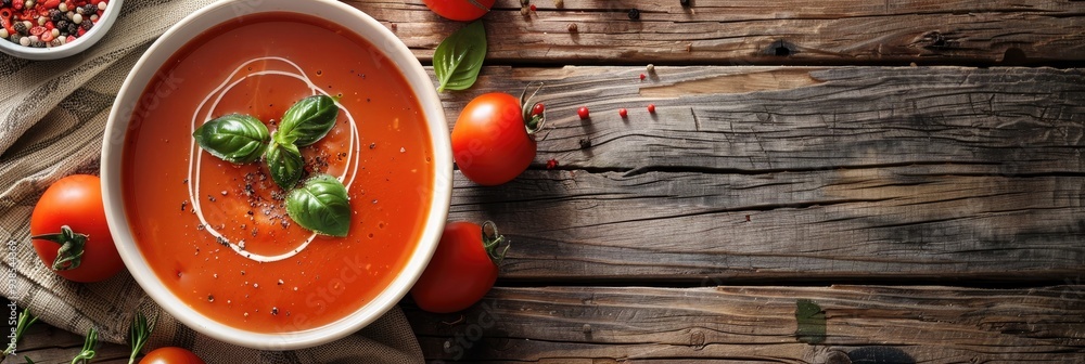 Noodle Tomato Soup Served on a Wooden Table Noodle Tomato Soup Served on a Wooden Table