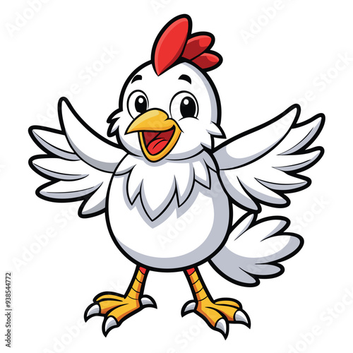 Chicken spreading wings cartoon character