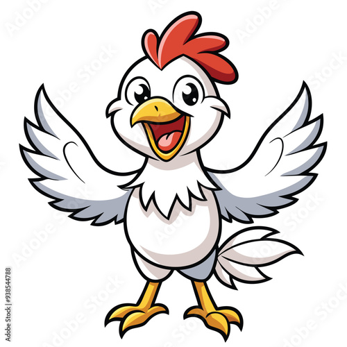 Chicken spreading wings cartoon character