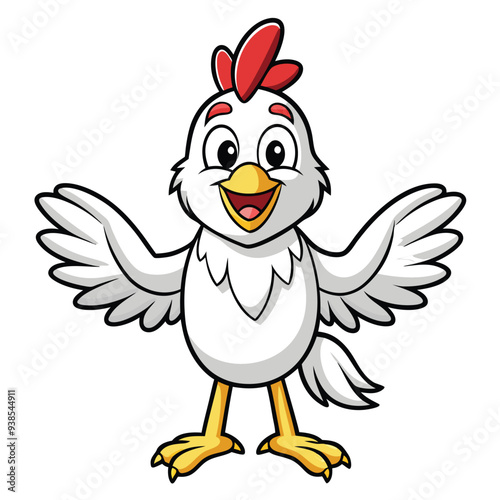 Chicken spreading wings cartoon character
