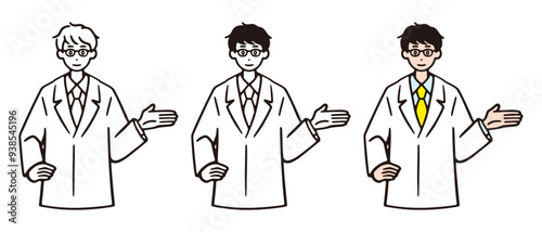 説明をする男性医師のイラストセット