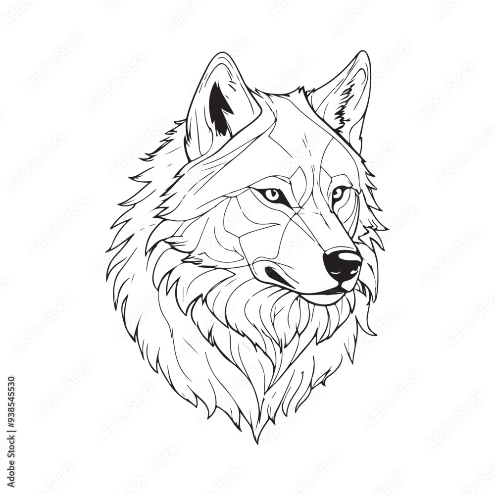 Naklejka premium Wolf line art vector silhouette with white Background