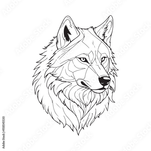 Wolf line art vector silhouette with white Background