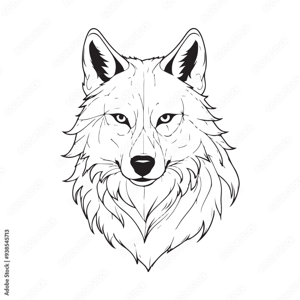 Fototapeta premium Wolf line art vector silhouette with white Background
