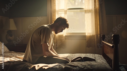 man praying in his room photo