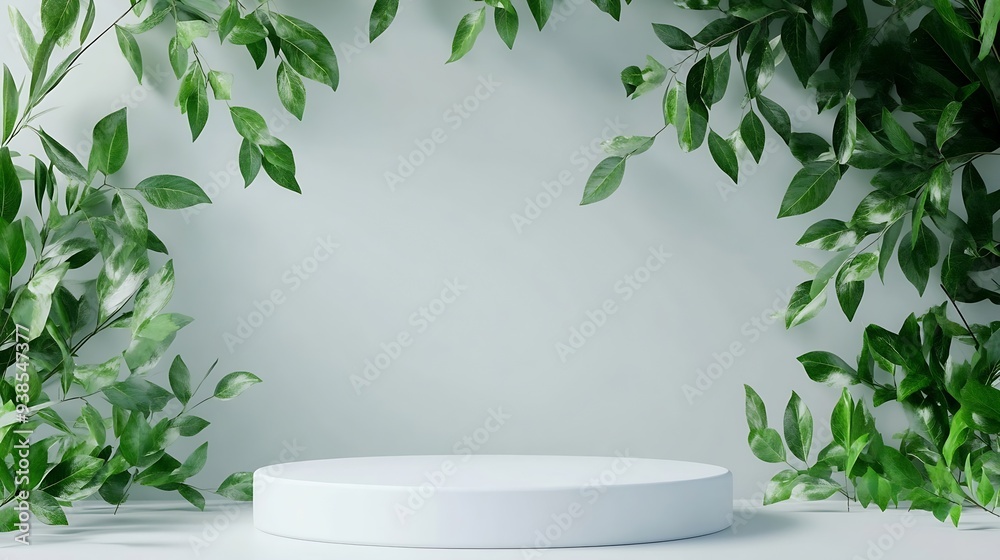 Empty white podium and green leaves on light grey background top view Pedestal and fresh natural branches for cosmetic marketing Product presentation or sale mockup Top view Minimal fl : Generative AI Empty white podium and green leaves on light grey background top view Pedestal and fresh natural branches for cosmetic marketing Product presentation or sale mockup Top view Minimal fl : Generative AI