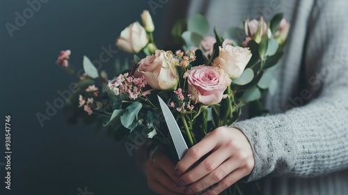 A sharp knife hidden within a bouquet of delicate flowers, symbolizing the frenemy concept, blending beauty with underlying danger. Real friend or enemy