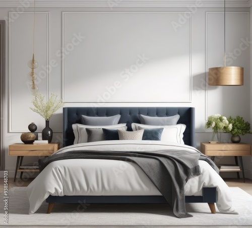 Modern bedroom interior with stylish furniture and decor