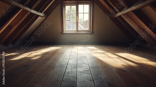 A cozy and spacious mansard styled empty room in a luxury house : Generative AI