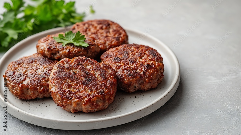 Delicious minced pork and beef cutlets on plate over light background Comfort food Top view flat lay : Generative AI Delicious minced pork and beef cutlets on plate over light background Comfort food Top view flat lay : Generative AI