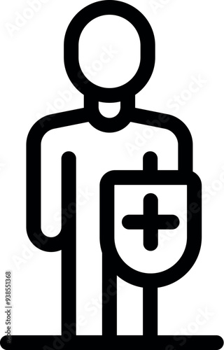 Patient is standing with a medical shield, symbolizing health protection and medical insurance