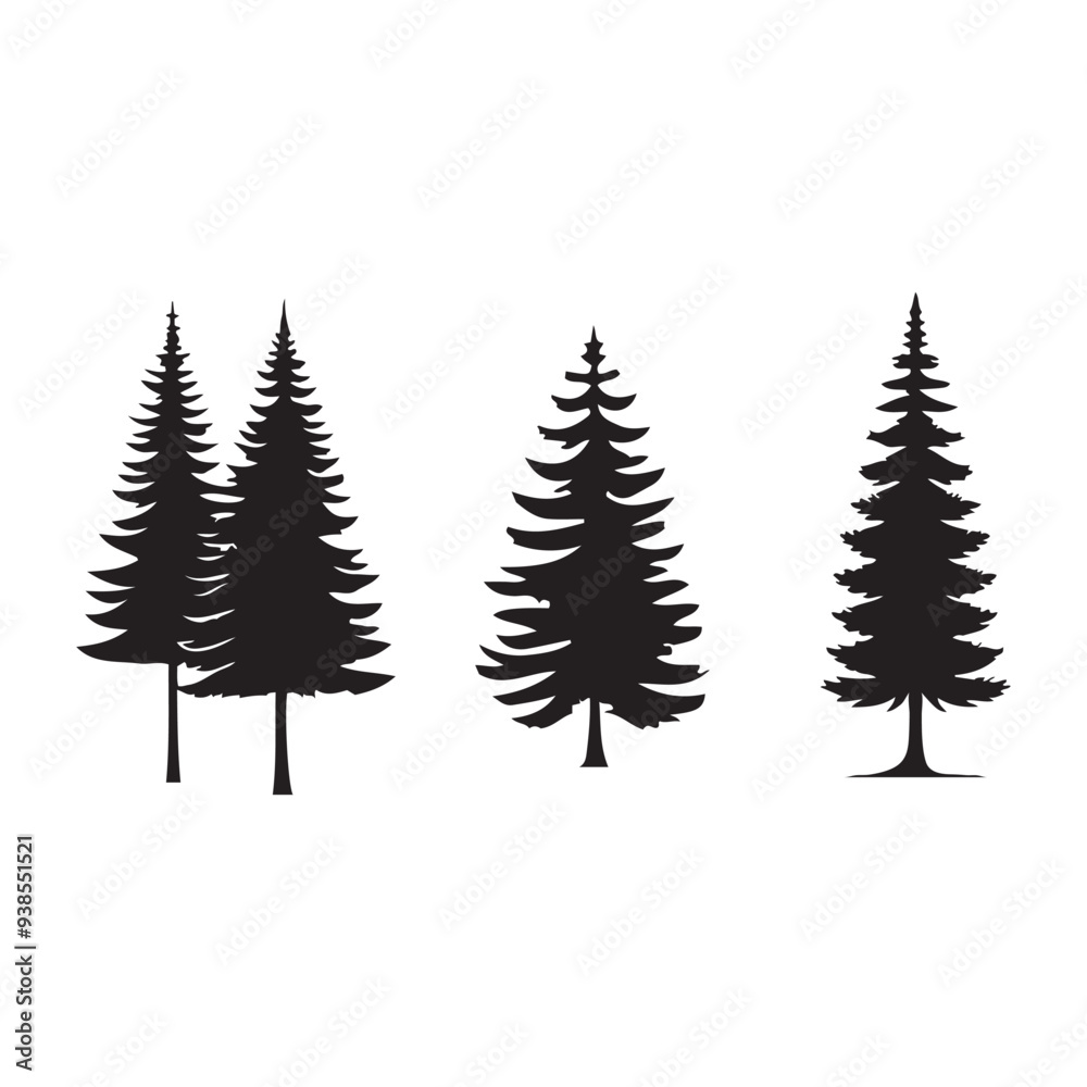pine tree silhouette isolated on white background .vector illustration ...