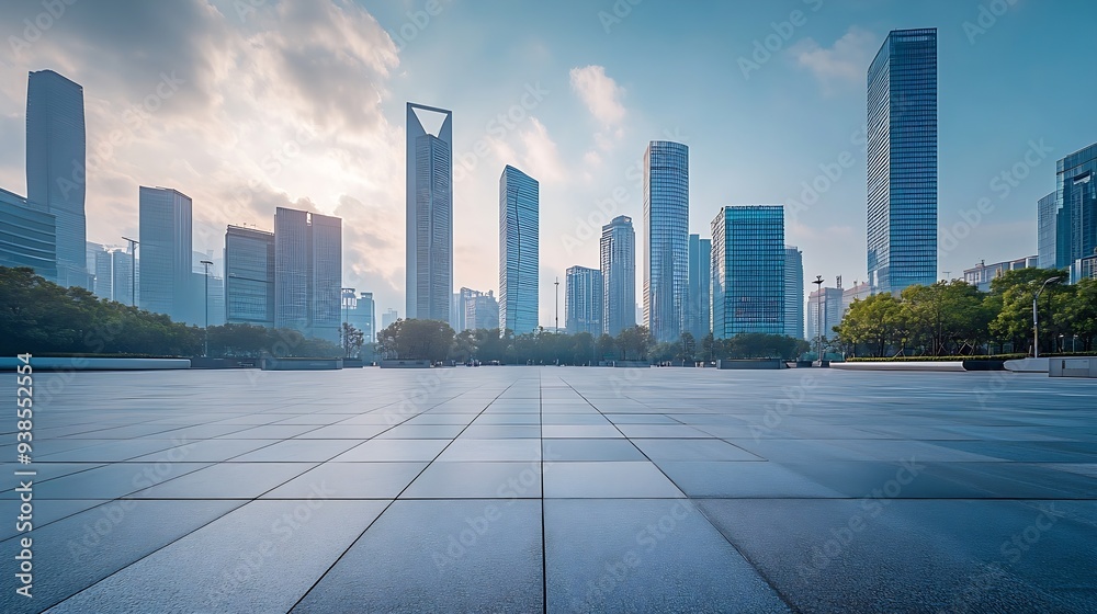 City square and skyline with modern buildings scenery : Generative AI City square and skyline with modern buildings scenery : Generative AI