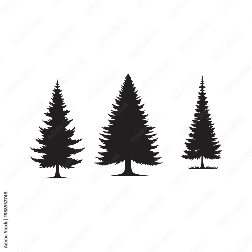 Fototapeta premium pine tree silhouette isolated on white background .vector illustration. Beautiful hand drawn panorama with treetops forest. Black pine woods