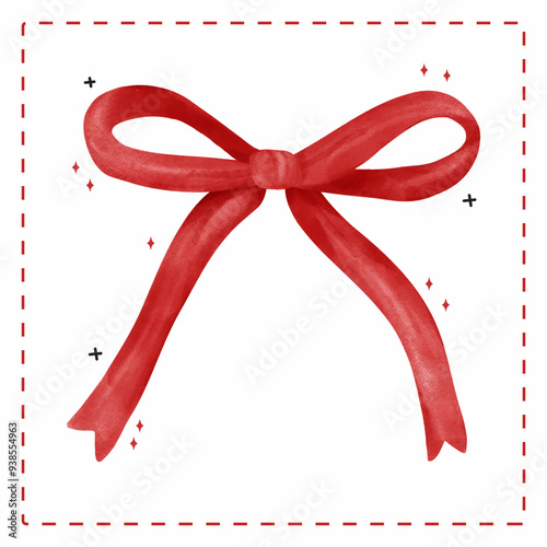 Coquette red ribbon bow vintage Aesthetic watercolor