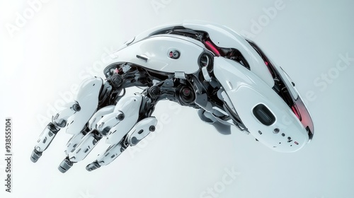 Futuristic robot parts assembling themselves in mid-air