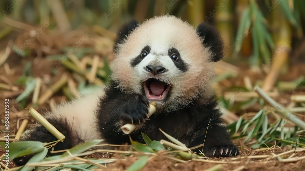 Adorable Panda Cub Enjoying Bamboo Adorable Panda Cub Enjoying Bamboo