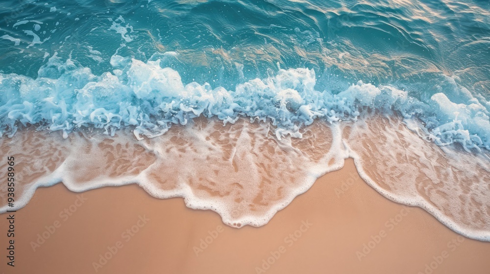 Obraz premium waves on the coastline of sandy beaches in summer paradise while on vacation, ai