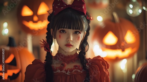 ハロウィーンの仮装をしたかわいい日本人女性 photo