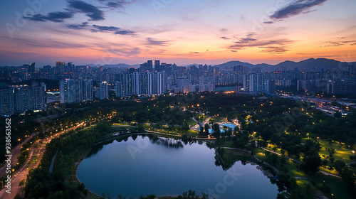 Wallpaper Mural Aerial View of Central Park at Twilight in Incheon Torontodigital.ca