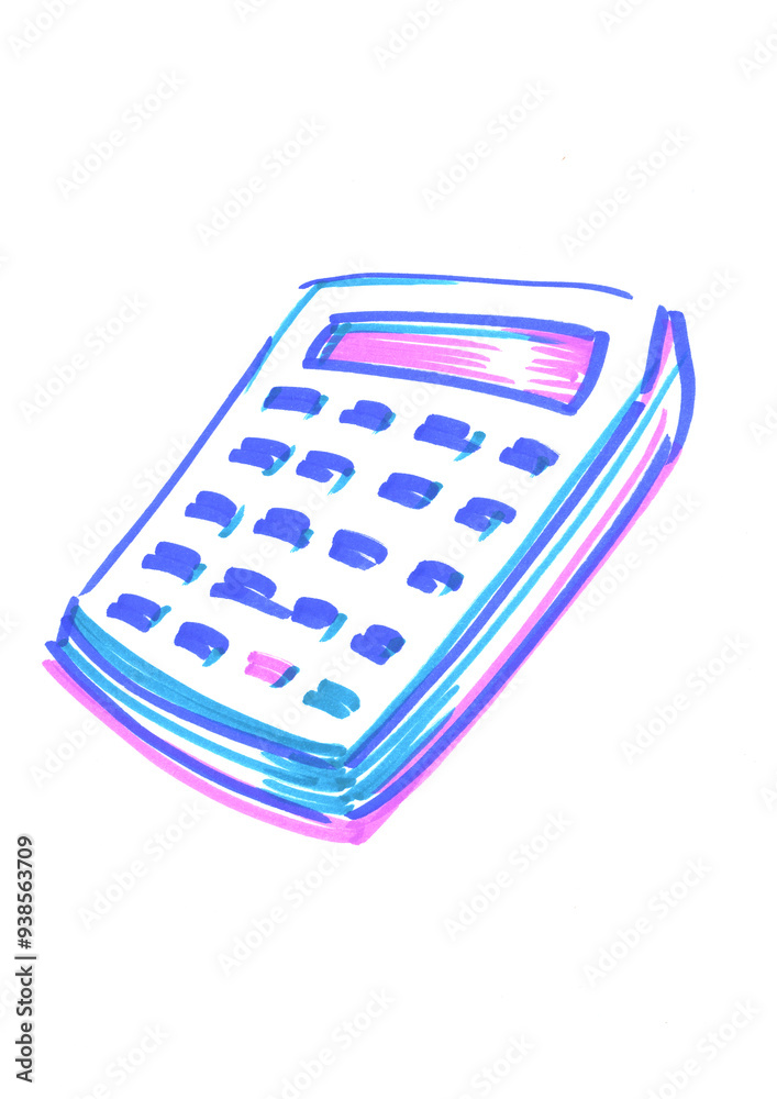 A calculator drawn by hand with a felt-tip pen on a white background. The illustration with a marker is a calculator, an isolated element. Doodle-style school supplies, graphic creative drawing A calculator drawn by hand with a felt-tip pen on a white background. The illustration with a marker is a calculator, an isolated element. Doodle-style school supplies, graphic creative drawing