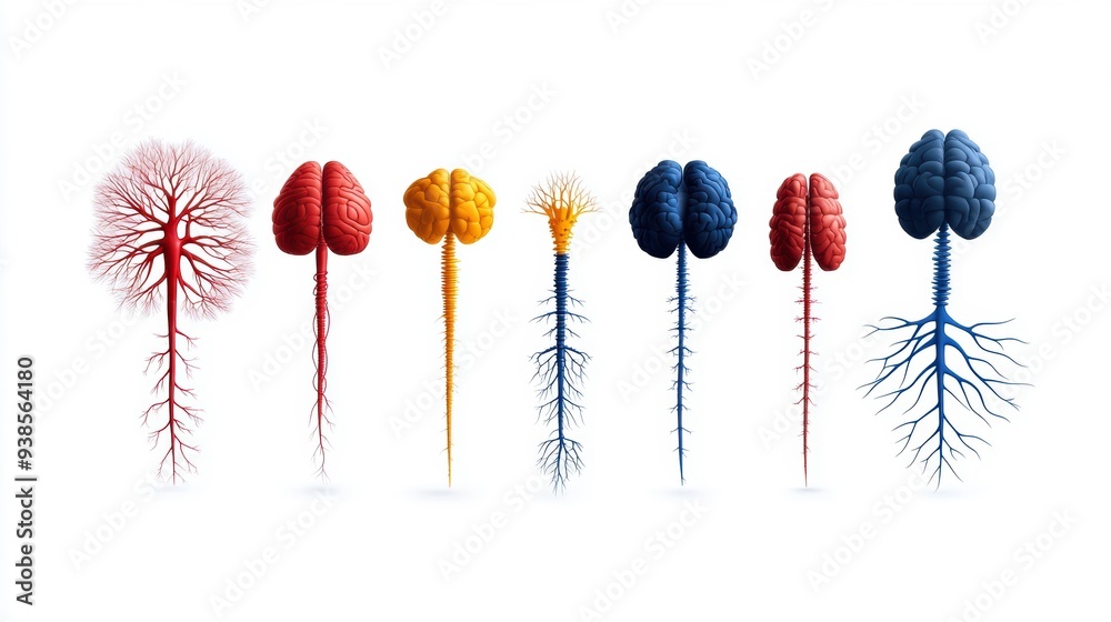 Human anatomy, nervous system function, evolutionary form, flat design illustration Human anatomy, nervous system function, evolutionary form, flat design illustration