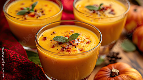 Creamy Pumpkin Soup with Spices and Fresh Sage