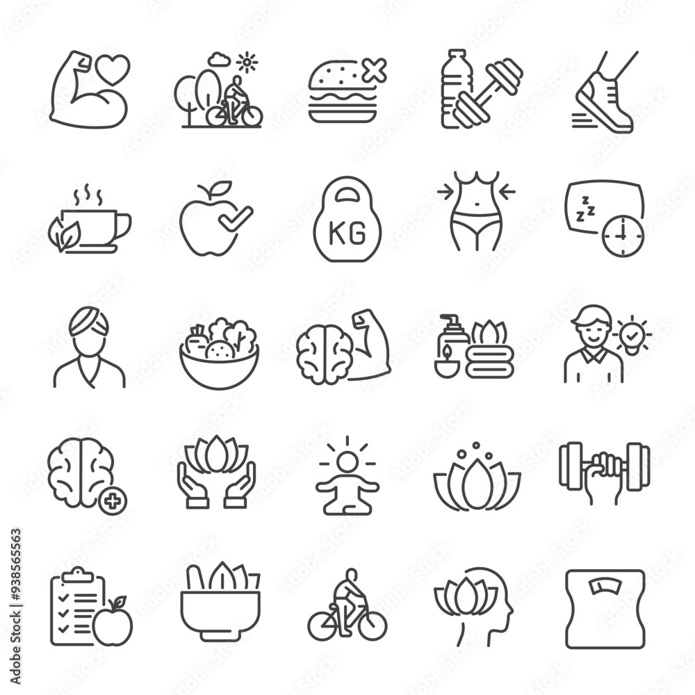 Wellness line icons collection. Editable stroke. For website marketing design, logo, app, template, ui, etc. Vector illustration. Wellness line icons collection. Editable stroke. For website marketing design, logo, app, template, ui, etc. Vector illustration.