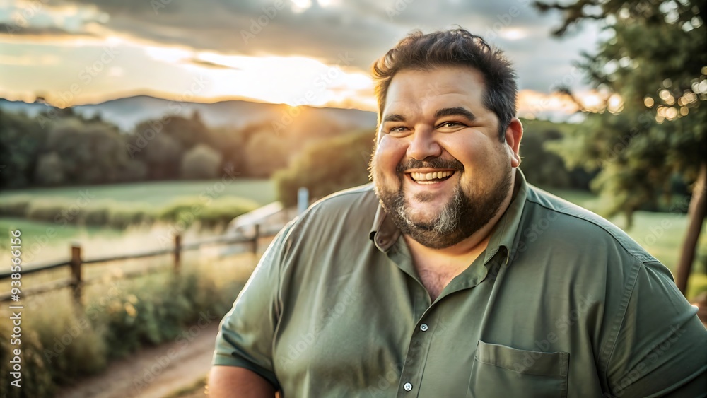 Happy Man Smiling at Sunset in a Field. Happy Man Smiling at Sunset in a Field.