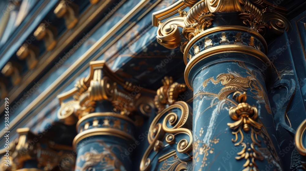 Fototapeta premium Baroque architecture with ornate details, Vintage, Elegant, Illustration, Highlighting historical opulence