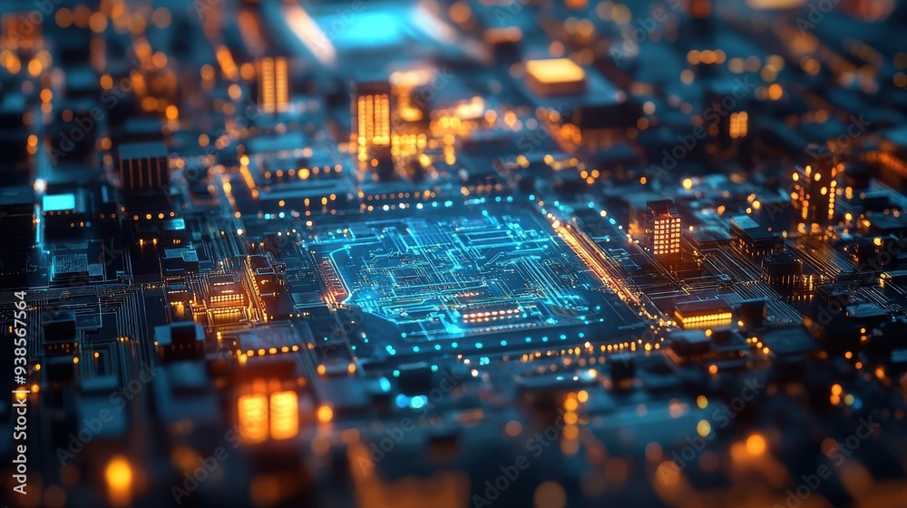 Obraz premium Futuristic Circuit Board with Glowing Lights