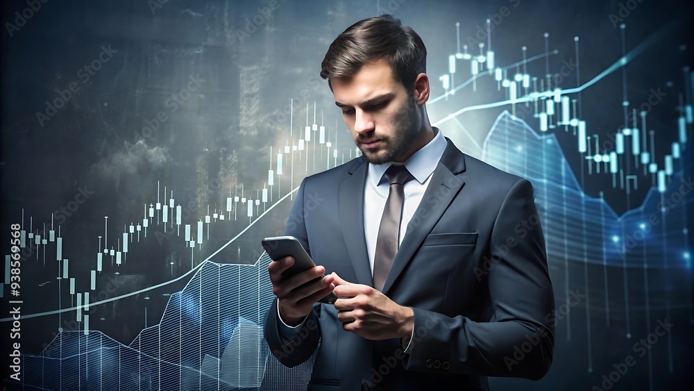 Businessman Analyzing Stock Market Data on Smartphone. Businessman Analyzing Stock Market Data on Smartphone.
