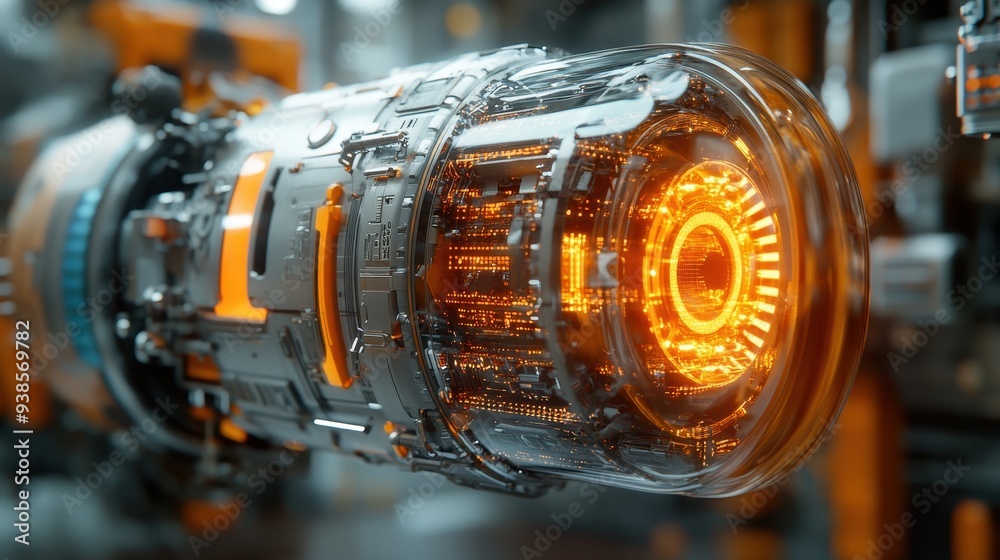 Futuristic Engine with Glowing Orange Core
