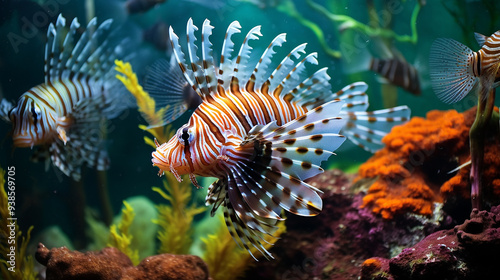 Lionfish, Turkeyfish, and Butterflyfish Underwater Scene photo