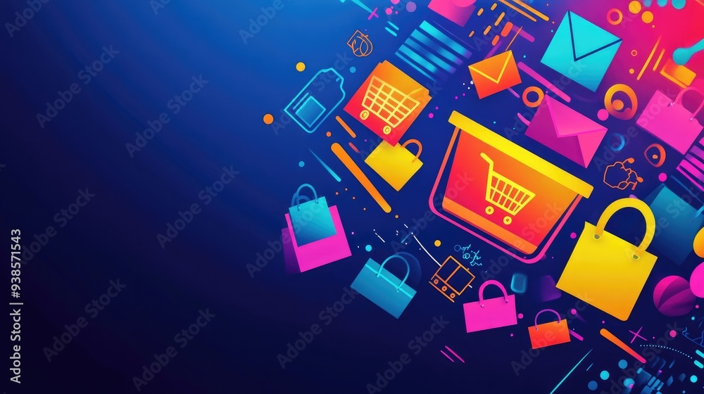 Vector illustration of a flash sale banner with shopping icons and discount details, ideal for e-commerce Vector illustration of a flash sale banner with shopping icons and discount details, ideal for e-commerce