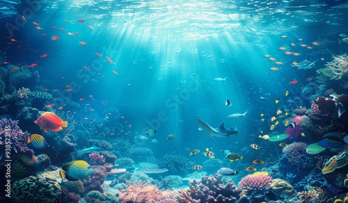 Tropical Underwater Scene with Corals, Fish, and Sea Life