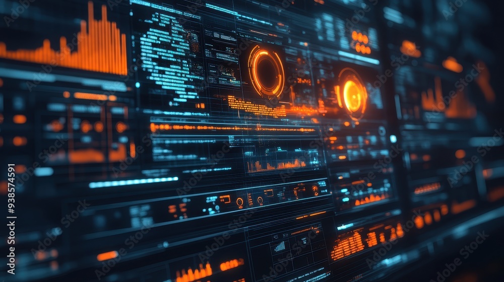 Futuristic Digital Interface with Orange and Blue Lights Futuristic Digital Interface with Orange and Blue Lights