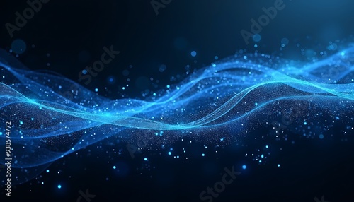 Abstract Modern Blue and Black Background With Shining Lights Effect, Lines and Glitter, Cool Desktop Wallpaper, Presentation Backdrop