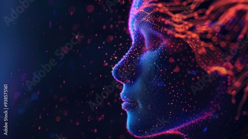 Futuristic 3D profile of human face with glowing neural connections in digital space.Artificial intelligence in the modern world.Free space