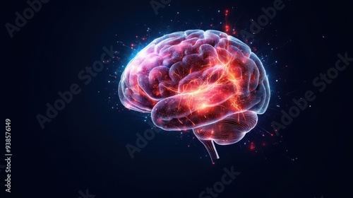 AI neural network intertwined with brain, fusion concept, flat design illustration