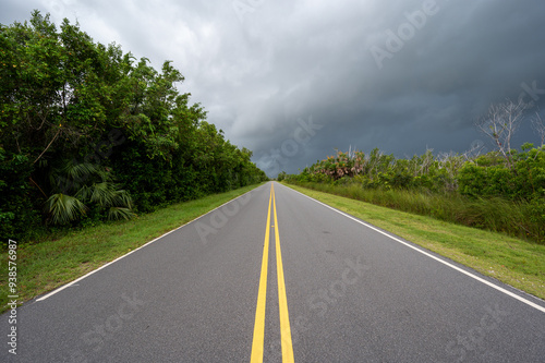 Εκτύπωση καμβά Everglades National Park main park road under storm clouds of Tropical Storm Debby