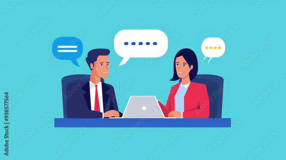 Business people, a man and a woman, sitting at a table and talking to each other. Business people, a man and a woman, sitting at a table and talking to each other.