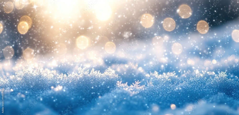 Snowflakes in the snow, a blue and white background, bright lights, soft tones, a large aperture, blurred Snowflakes in the snow, a blue and white background, bright lights, soft tones, a large aperture, blurred