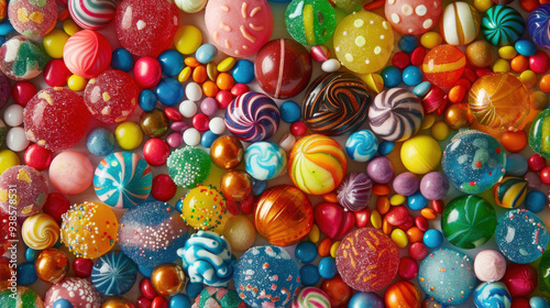 A delectable array of vibrant candies, featuring an assortment of playful and eye-catching hues.