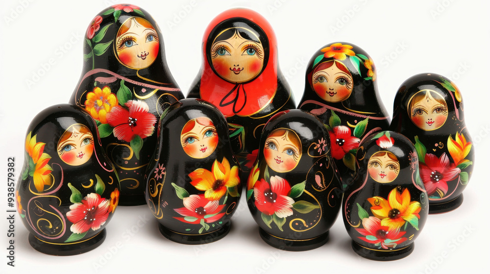 The Russian matryoshka doll set includes seven dolls with different sizes and colors The Russian matryoshka doll set includes seven dolls with different sizes and colors